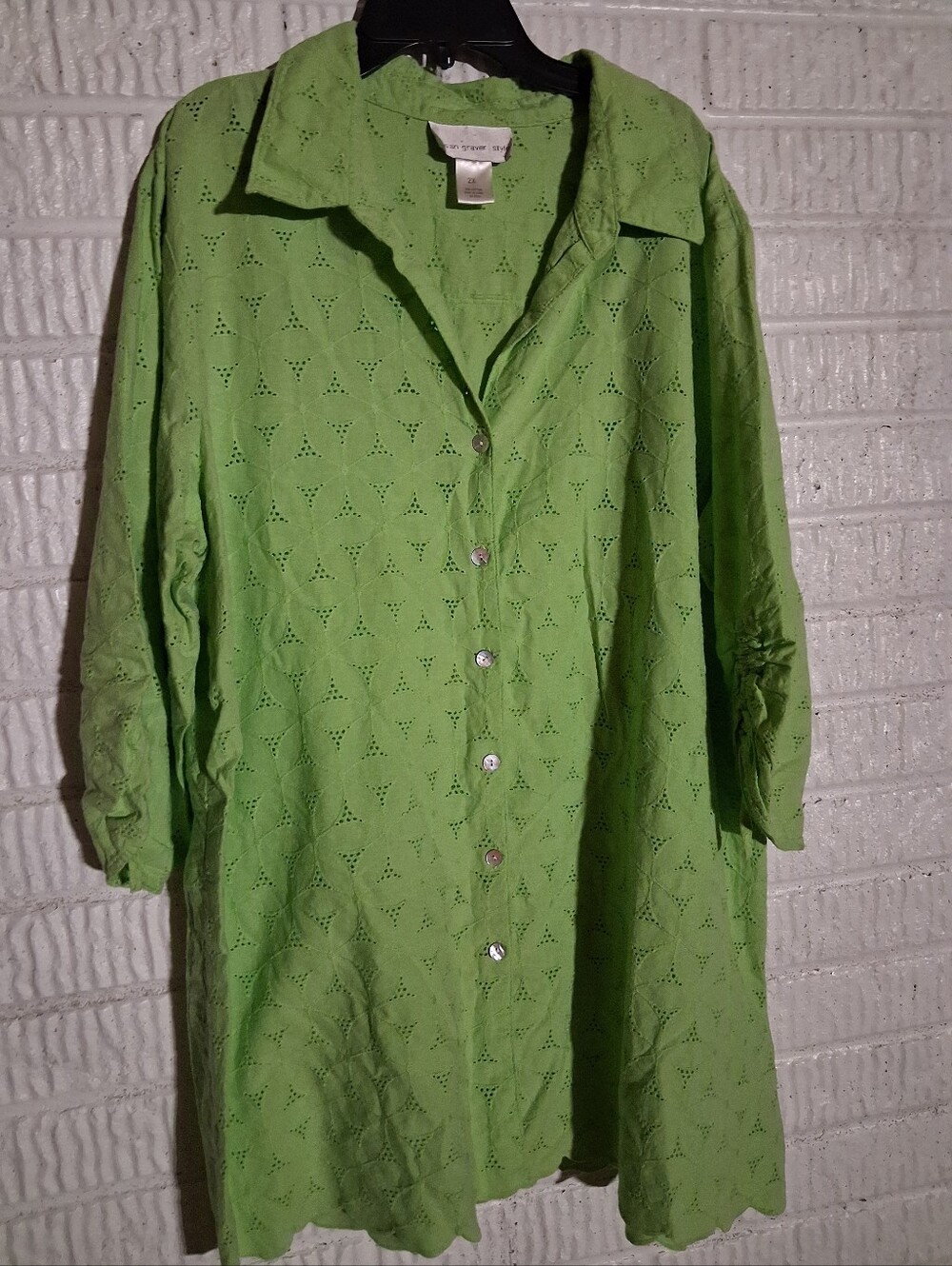 Eyelet Button-Front Green Blouse